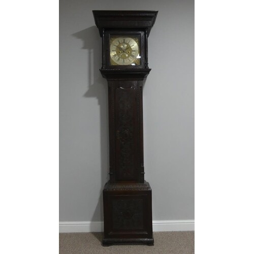 An 18thC oak 8-day Longcase Clock, the brass face with a sil...