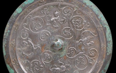 An Archaic Circular Bronze 'Flower& Auspicious Beast' Mirror