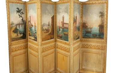 An Italian Six-Panel Painted Canvas Floor Screen Each