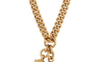 An early 20th century 18ct gold Albert chain, with T-bar and...