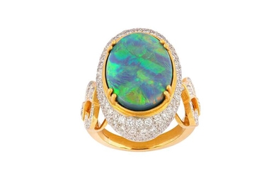 An opal and diamond dress ring