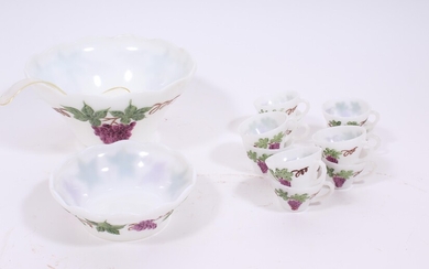 Anchor Hocking "Painted Grapes" Milk Glass Punch Set
