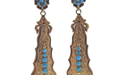 Antique 14k Gold Turquoise Drop Earrings