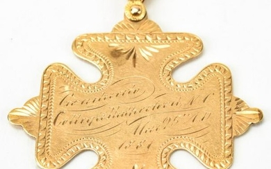 Antique 1881 Huge 14kt Gold Maltese Cross Pendant