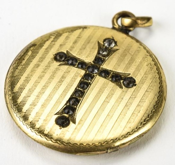 Antique 19th C Locket Necklace Pendant w Cross