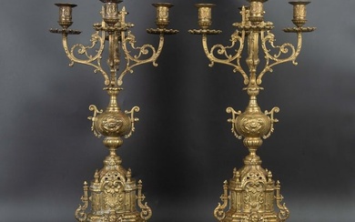 Antique Brass Candle Holder, Large Brass Candelabra 5 Candles, Vintage Brass Candlestick