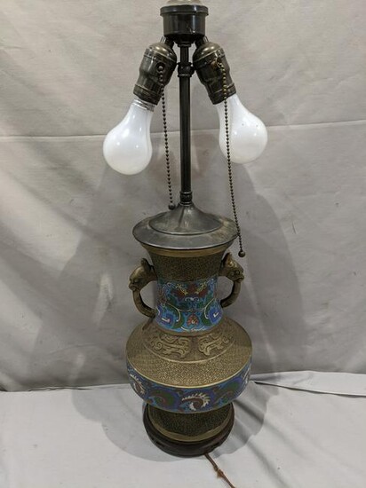 Antique Chinese Brass & Cloisonné Table Lamp