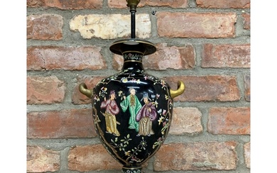 Antique Chinese twin handled ceramic vase converted to elect...
