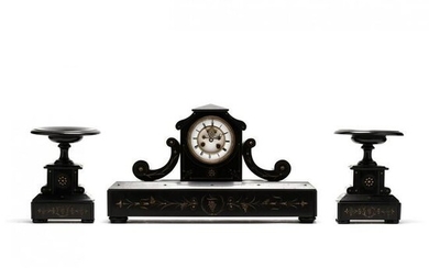 Antique French Slate Three Piece Mantel Clock Set