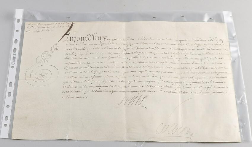 Antique French lamb parchment document. Handwritten
