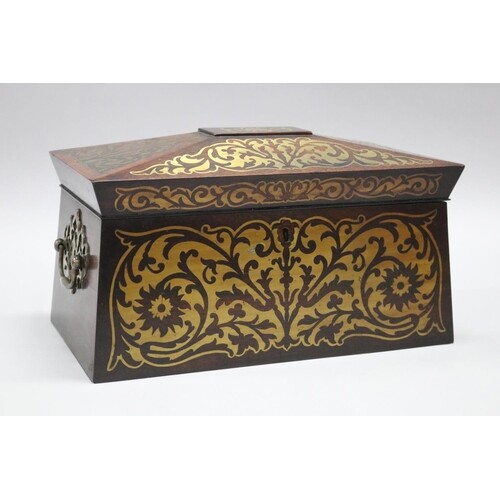 Antique early 19th century brass inlaid rosewood tea caddy i...