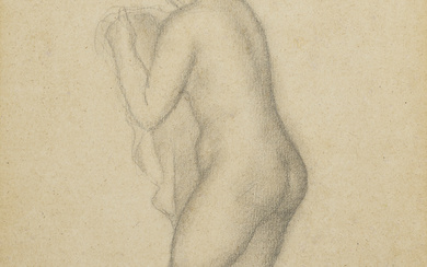 Aristide Maillol (1861-1944) Une femme nue debout de trois-quarts dos tenant un voile