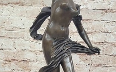 Art Deco Bronze Sculpture of Nude Woman w/ a Bird - Classical Decor on Marble Base