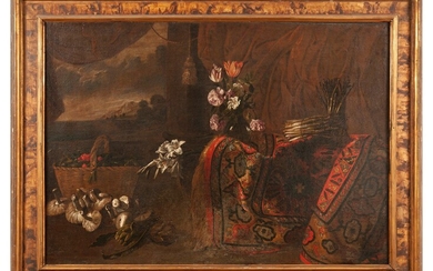 Attribué à Giuseppe RECCO (Naples 1634 - Alicante 1695) Nature morte au tapis, bouquet de...