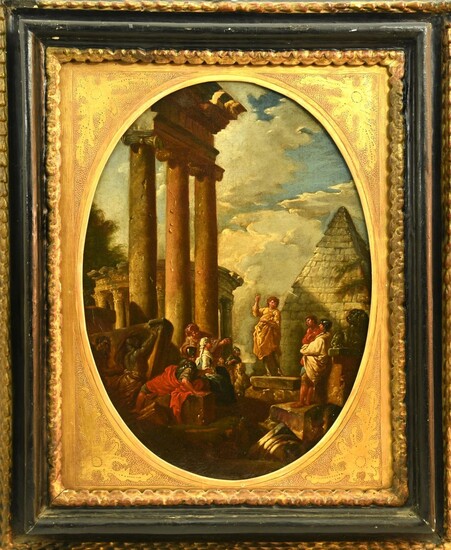 Attribuito a Giovanni Paolo Pannini (1691 - 1765) CAPRICCIO CON FILOSOFO olio...