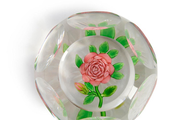 BACCARAT FACETED THOUSAND-PETALLED ROSE GLASS PAPERWEIGHT, France, mid-19th century, ht....