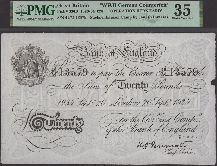 Bank of England, Kenneth O. Peppiatt, Operation Bernhard, £20, London, 20 September...