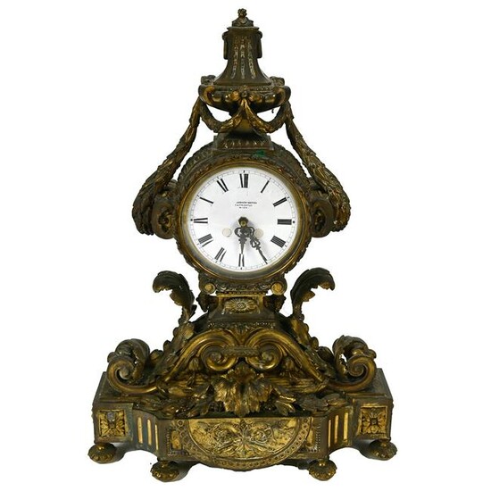 Beaux Arts Louis XVIII Style Gilt Bronze Mantel Clock.