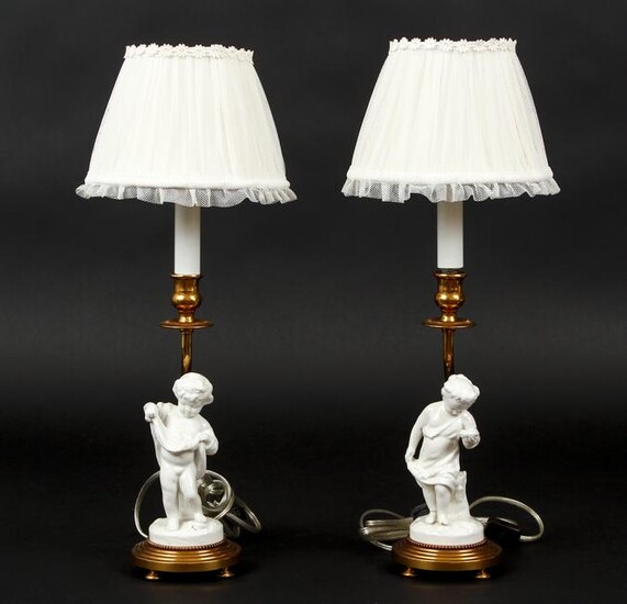 Blanc De Chine Children Figures mounted as Lamps