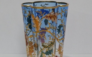 Bohemian Moser Style Quatrefoil Oak Leaf Pattern Glass