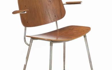 SOLD. Børge Mogensen: An armchair with matte-chromed steel frame. Teak back, seat and armrests. – Bruun Rasmussen Auctioneers of Fine Art
