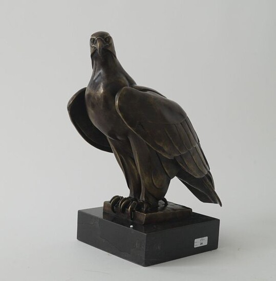 Bronze sculpture on stone base, Eagle after Ernst Barlach, 21st century, h. 30,5 cm.