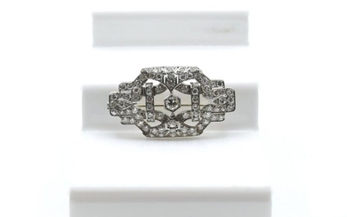 Brooch in platinum set with 1 brilliant +/- 0.40 ct and 78 old cut diamonds +/- 3.40 ct (pin in 18 ct white gold) - 11.8 g