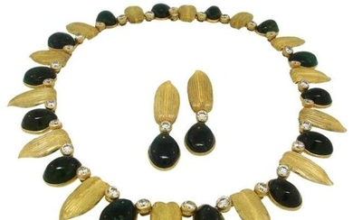 Buccellati Diamond Tourmaline Gold Necklace Earrings