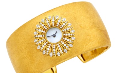 Buccellati Gold, Mother-of-Pearl and Diamond 'Anthochron Dahlia' Cuff Bracelet-Watch, Ref. W0800270