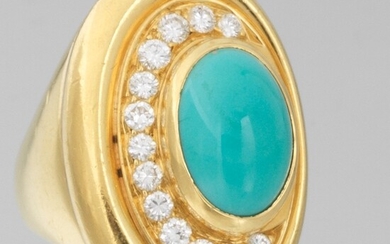 Bulgari 20k Gold, Turquoise, and Diamond Ring