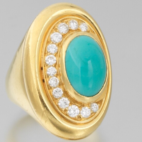 Bulgari 20k Gold, Turquoise, and Diamond Ring