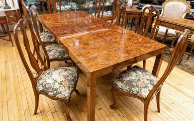 Burlwood Dining Table & 8 Chairs, H 29’’ W 42’’ L 72’’
