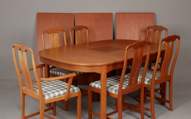 CARL MALMSTEN. DINING ROOM GROUP, 7 pieces and 3 inserts, “Ambassador”, Åfors Möbler, 1980's.