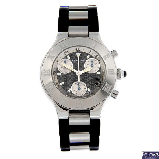CARTIER - a stainless steel Chronoscaph 21 chronograph wrist watch, 38mm.