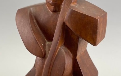 CARVED WOODEN FIGURE OF A MAN PLAYING A CELLO 20th Century Height 15".