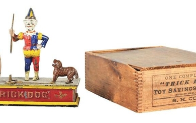 CAST IRON SHEPARD TRICK DOG MECHANICAL BANK WITH BOX.