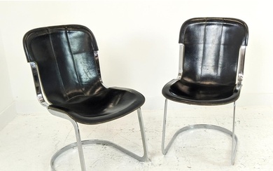 CHAIRS BY CIDUE ITALY, a pair, black leather and chrome. (2)
