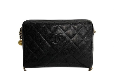 CHANEL Chanel Matelasse Cocomark Matte Caviar Skin Chain Shoulder Bag Black 33208