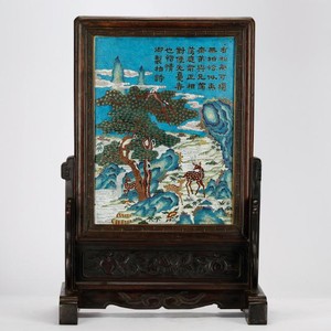 CHINESE CLOISONNE ENAMEL TABLE SCREEN, QING DYNASTY