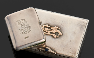 CIGARETTE CASE, with gold-plated monogram, PURSE, silver.