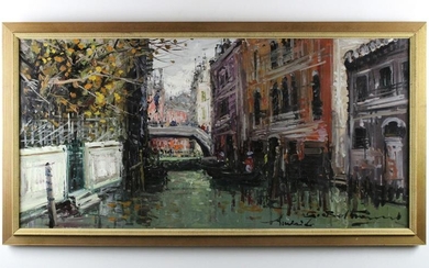 Canal Scene in Venice, Oil on Canvas