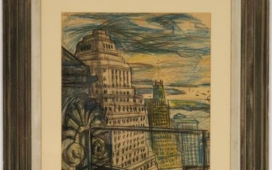 Carl Sprinchorn "New York City" Crayon on Paper