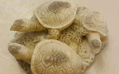 Carved statue turtle family coral