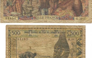 Central African States, 500 Francs ND (1963); 1000 Francs ND (1963); Congo,...