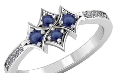 Certified 1.00 CTW Genuine Blue Sapphire And Diamond 14K White Gold Ring