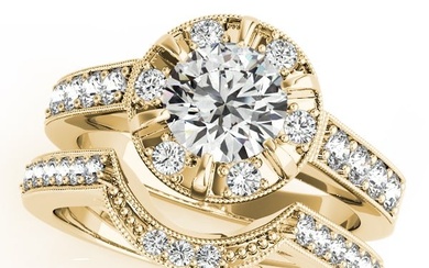 Certified 1.50 Ctw SI2/I1 Diamond 14K Yellow Gold Bridal Wedding Halo set Ring