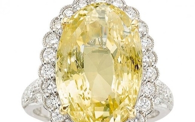 Ceylon Yellow Sapphire, Diamond, White Gold Ring