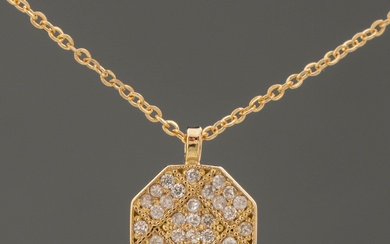 Chaîne avec pendentif de style art déco en or jaune 18kt avec pendentif bordé de...