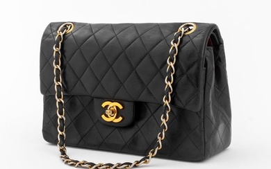 Chanel Double Flap Quilted Black Leather Handbag