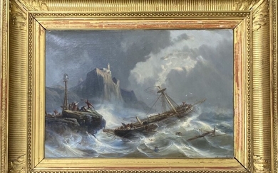 Charles Euphrasie KUWASSEG (1833/38-1904) Le naufrage Huile sur toile, signée en bas à droite 32...